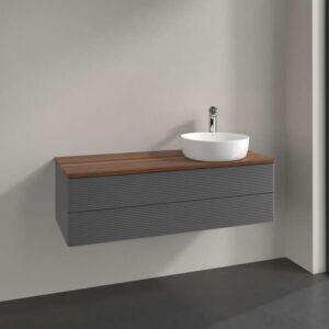 Villeroy &amp; Boch Antao vanity unit L23152GK with lighting, 2 drawers, 1200 x 360 x 500 mm, textured front, Anthracite Matt Lacquer / Warm Walnut