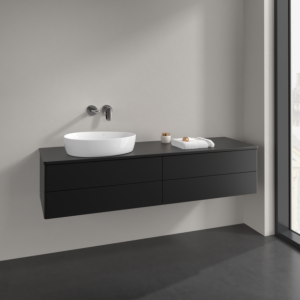 Villeroy et Boch Antao meuble sous-vasque L26010PD 160x36x50cm, plan vasque laqué couleur, laqué noir mat, avec éclairage