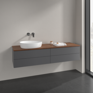 Villeroy et Boch Antao meuble sous-vasque L26012GK 160x36x50cm, plaque de lavabo couleur noyer chaud, laqué mat anthracite, avec éclairage