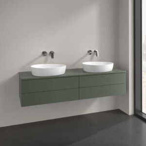 Villeroy und Boch Antao Waschtisch-Unterschrank L28050HL mit Beleuchtung, 4 Auszüge, 1600 x 360 x 500 mm, Front ohne Struktur, Leaf Green Matt Lacquer / Leaf Green Matt Lacquer