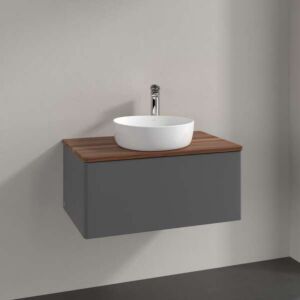 Villeroy &amp; Boch Antao vanity unit L30012GK with lighting, 1 drawer, 800 x 360 x 500 mm, smooth front, Anthracite Matt Lacquer / Warm Walnut