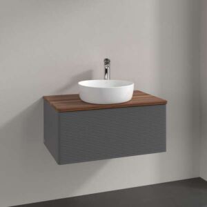 Villeroy &amp; Boch Antao vanity unit L30152GK with lighting, 1 drawer, 800 x 360 x 500 mm, textured front, Anthracite Matt Lacquer / Warm Walnut