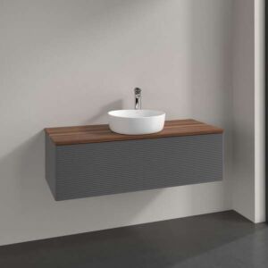 Villeroy &amp; Boch Antao vanity unit L32152GK with lighting, 1 drawer, 1200 x 360 x 500 mm, textured front, Anthracite Matt Lacquer / Warm Walnut