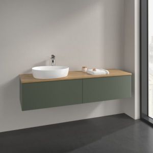 Villeroy and Boch Antao vanity unit L37011HL 160x36x50cm, washbasin top color honey oak, leaf green matt lacquer