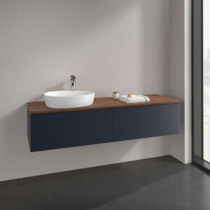 Meuble sous-vasque Villeroy et Boch Antao L37112HG 160x36x50cm, plan vasque couleur noyer chaud, laqué mat bleu nuit