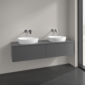 Villeroy und Boch Antao Waschtisch-Unterschrank L39050GK 160x36x50cm, Hahnlochbohrung, Waschbeckenplattenfarbe Lack, anthracite matt lacquer, Mit Beleuchtung