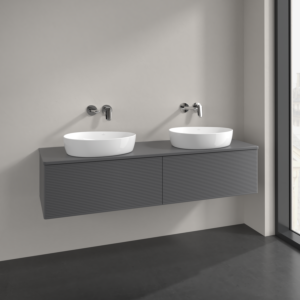 Villeroy und Boch Antao Waschtisch-Unterschrank L39150GK 160x36x50cm, Hahnlochbohrung, Waschbeckenplattenfarbe Lack, anthracite matt lacquer, Mit Beleuchtung