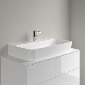 Lavabo Villeroy &amp; Boch Finion 41688CRW 800 x 470 x 165 mm, avec trop-plein dissimulé, dessous meulé, finition Céramique Plus Blanc Pierre