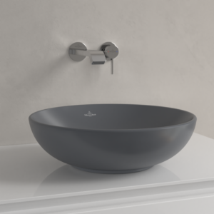 Vasque à poser Villeroy &amp; Boch Loop &amp; friends 4A4600i4 Ø 42 cm, sans plage de robinetterie, avec trop-plein, graphite C-plus