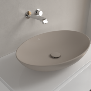 Vasque à poser Villeroy &amp; Boch Loop &amp; Friends 4A4801AM 62 x 42 cm, ovale, sans trou de robinetterie, sans trop-plein, finition amande CeramicPlus