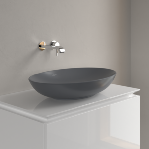 Vasque à poser Villeroy &amp; Boch Loop &amp; friends 4A4801i4 62 x 42 cm, ovale, sans plage de robinetterie, sans trop-plein, finition graphite CeramicPlus