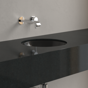 Villeroy et Boch Loop &amp; friends 4A5100S5 rond, sans rangée de trous pour robinetterie, avec trop-plein, Ø 33 cm, Ebony C-plus