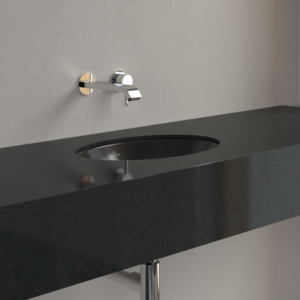 Villeroy et Boch Loop &amp; friends 4A5301S5 ovale, sans rangée de trous pour robinetterie, avec trop-plein, 43 x 28,5 cm, Ebony C-plus