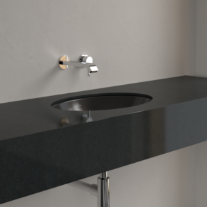 Villeroy et Boch Loop &amp; friends 4A5400S5 ovale, sans rangée de trous pour robinetterie, avec trop-plein, 48,5 x 32,5 cm, Ebony C-plus