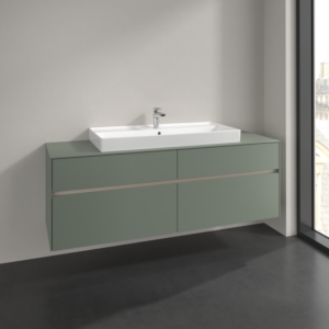 Villeroy et Boch Collaro meuble sous-vasque C031B0AF 160x54,8x50cm, vasque au milieu, éclairage LED 12W, vert tendre