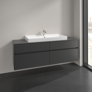 Villeroy et Boch Collaro meuble sous-vasque C031B0VR 160x54,8x50cm, vasque au milieu, éclairage LED 12W, graphite