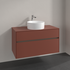 Villeroy und Boch Collaro Waschtischunterschrank C038B0AH 100x54,8x50cm, Waschtisch mittig, LED-Beleuchtung 7,3 W, wine red