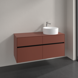 Villeroy und Boch Collaro Waschtischunterschrank C043B0AH 120x54,8x50cm, Waschtisch rechts, LED-Beleuchtung 8,8 W, wine red