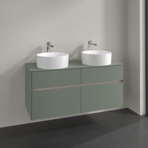 Villeroy and Boch Collaro vanity unit C044B0AF 120x54.8x50cm, for 2 washbasins, LED lighting 8.8W, soft green