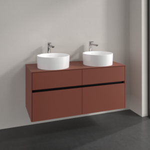 Villeroy und Boch Collaro Waschtischunterschrank C044B0AH 120x54,8x50cm, für 2 Waschtische, LED-Beleuchtung 8,8W, wine red