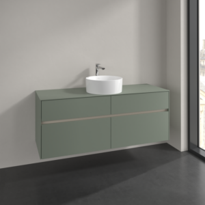 Villeroy and Boch Collaro vanity unit C045B0AF 140x54.8x50cm, washbasin in the middle, LED lighting 10.4 W, soft green