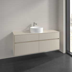 Villeroy and Boch Collaro vanity unit C045B0VN 140x54.8x50cm, washbasin in the middle, LED lighting 10.4 W, cashmere grey