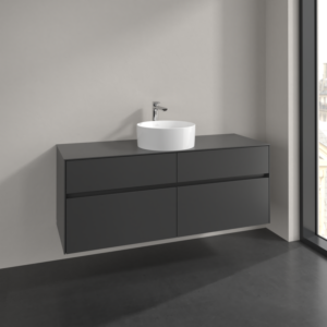 Villeroy et Boch Collaro meuble sous-vasque C045B0VR 140x54,8x50cm, vasque au milieu, éclairage LED 10,4 W, graphite