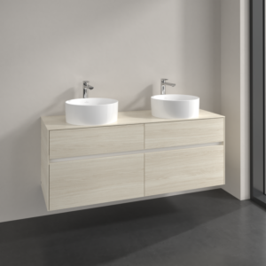 Villeroy et Boch Collaro meuble sous-vasque C048B0AA 140x54,8x50cm, pour 2 vasques, éclairage LED 10,4 W, chêne blanc