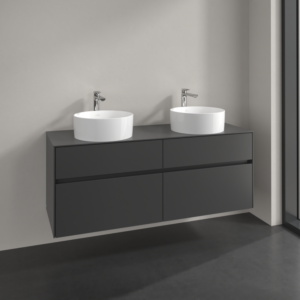 Meuble sous-vasque Villeroy et Boch Collaro C048B0VR 140x54,8x50cm, pour 2 vasques, éclairage LED 10,4 W, graphite