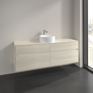 Villeroy et Boch Collaro meuble sous-vasque C049B0AA 160x54,8x50cm, vasque au milieu, éclairage LED 12W, chêne blanc