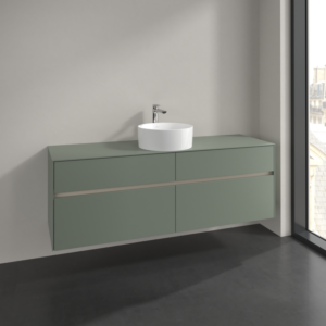 Villeroy et Boch Collaro meuble sous-vasque C049B0AF 160x54,8x50cm, vasque au milieu, éclairage LED 12W, vert tendre