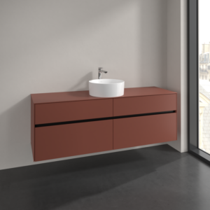 Villeroy und Boch Collaro Waschtischunterschrank C049B0AH 160x54,8x50cm, Waschtisch mittig, LED-Beleuchtung 12W, wine red