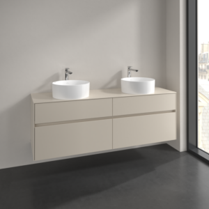 Villeroy und Boch Collaro Waschtischunterschrank C052B0VN 160x54,8x50cm, für 2 Waschtische, mit LED-Beleuchtung, cashmere grey