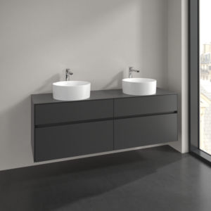 Villeroy et Boch Collaro meuble sous-vasque C052B0VR 160x54,8x50cm, pour 2 lavabos, avec éclairage LED, graphite