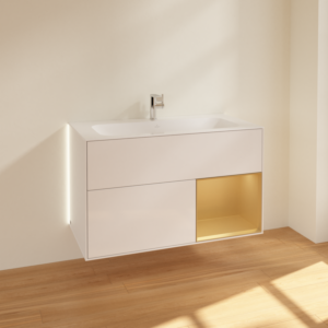 Villeroy and Boch Finion vanity unit G040HFGF with lighting, 2 drawers, 996 x 591 x 498 mm, Glossy White Lacquer / Gold Matt Lacquer