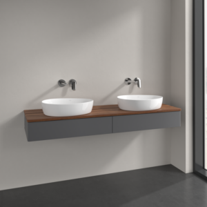 Villeroy and Boch Antao vanity unit K17012GK 160x19x50cm, vanity top colour warm walnut, anthracite matt lacquer