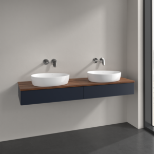 Villeroy and Boch Antao vanity unit K17012HG 160x19x50cm, vanity top colour warm walnut, midnight blue matt lacquer