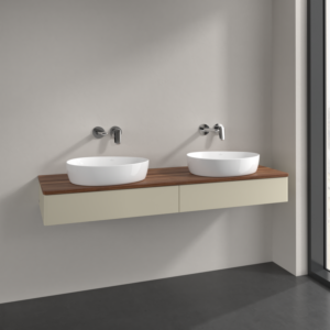 Villeroy and Boch Antao vanity unit K17012HJ 160x19x50cm, vanity top colour warm walnut, silk grey matt lacquer