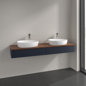 Villeroy and Boch Antao vanity unit K17052HG 160x19x50cm, tap hole, washbasin top colour warm walnut, midnight blue matt lacquer