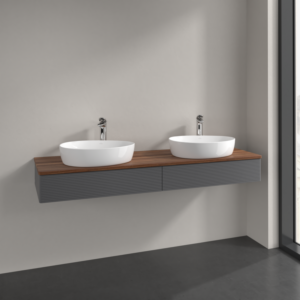 Villeroy et Boch Antao meuble sous-vasque K17152GK 160x19x50cm, trou pour robinetterie, plaque de lavabo couleur noyer chaud, laque mate anthracite