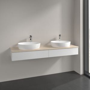 Villeroy und Boch Antao Waschtisch-Unterschrank K17153GF 160x19x50cm, Hahnlochbohrung, Waschbeckenplattenfarbe botticino, glossy white lacquer