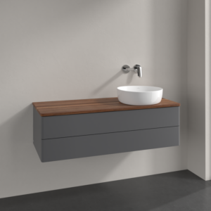 Villeroy &amp; Boch Antao vanity unit K23012GK 120x36x50cm, washbasin top color warm walnut, anthracite matt lacquer