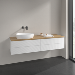 Villeroy et Boch Antao meuble sous-vasque K26111MT 160x36x50cm, plan vasque couleur chêne miel, laqué blanc mat