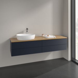 Villeroy et Boch Antao meuble sous-vasque K26151HG 160x36x50cm, trou pour robinetterie, plan de vasque couleur chêne miel, laqué mat bleu nuit