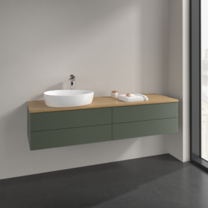 Villeroy et Boch Antao meuble sous-vasque K26151HL 160x36x50cm, trou pour robinetterie, plan de lavabo couleur chêne miel, laqué mat vert feuille