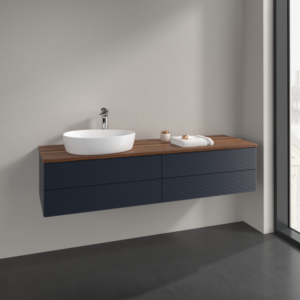 Villeroy and Boch Antao vanity unit K26152HG 160x36x50cm, tap hole, washbasin top colour warm walnut, midnight blue matt lacquer