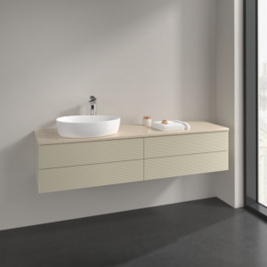 Villeroy and Boch Antao vanity unit K26153HJ 160x36x50cm, tap hole, washbasin top colour botticino, silk grey matt lacquer