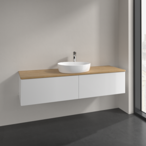Villeroy und Boch Antao Waschtisch-Unterschrank K36051GF 160x36x50cm, Hahnlochbohrung, Waschbeckenplattenfarbe honey oak, glossy white lacquer