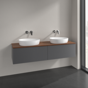 Villeroy et Boch Antao meuble sous-vasque K39112GK 160x36x50cm, plaque de lavabo couleur noyer chaud, laque mate anthracite