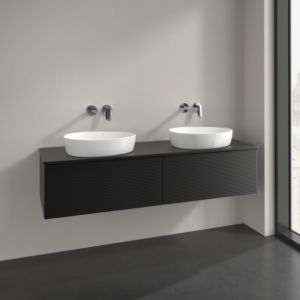 Villeroy et Boch Antao meuble sous-vasque K39150PD 160x36x50cm, trou pour robinetterie, plaque de lavabo laqué couleur, laqué noir mat